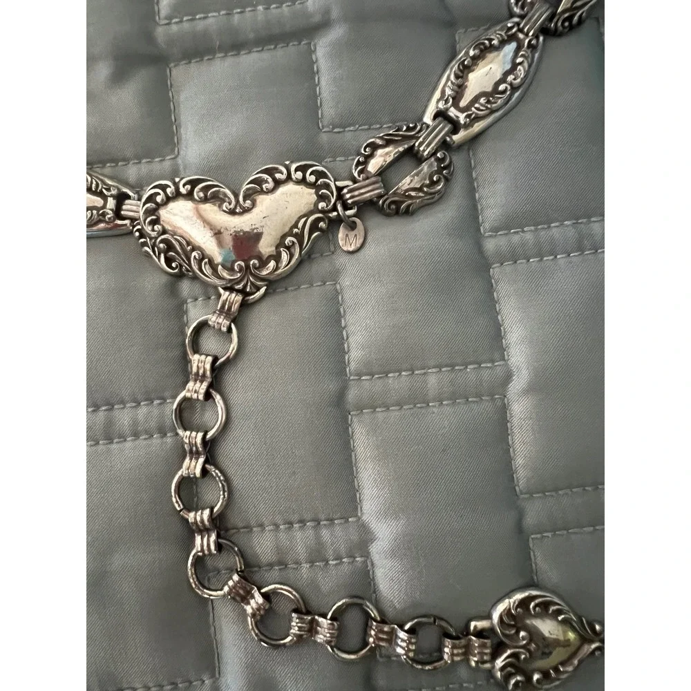 Chain Belt Women's Silver Tone Heart Floral Embossed Ornate Link